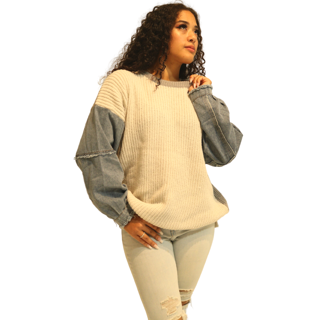 Denim Color Block Sweater