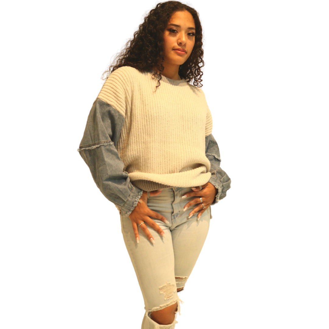Denim Color Block Sweater