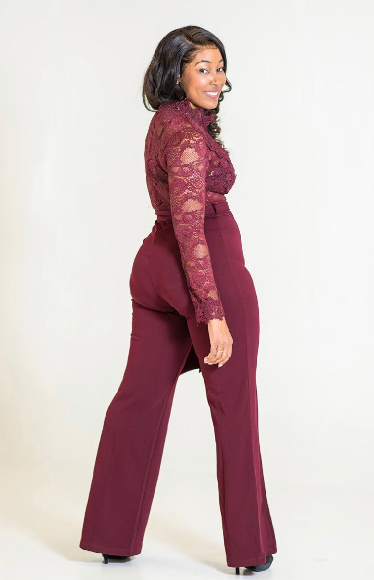 Burgundy Lace Jumpsuit