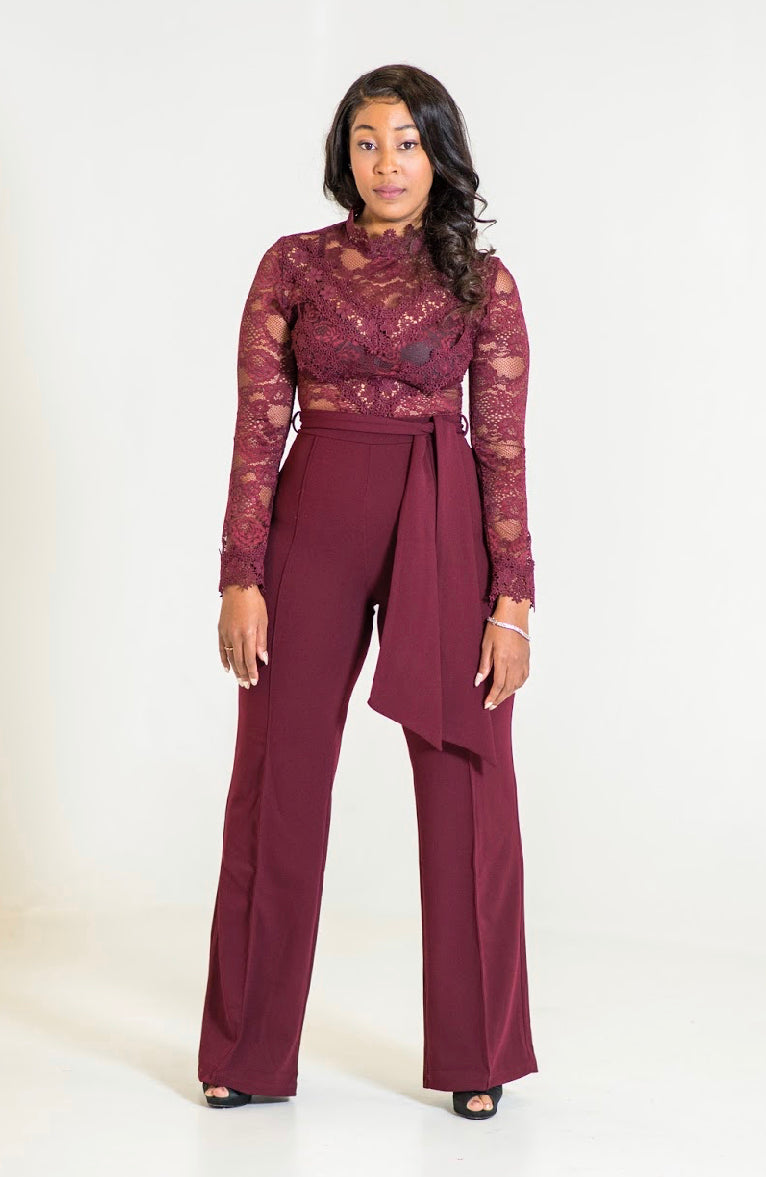 Burgundy Lace Jumpsuit